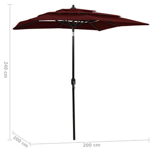 vidaXL 3-Tier Parasol with Aluminium Pole Bordeaux Red 2x2 m