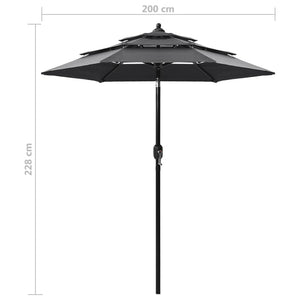 vidaXL 3-Tier Parasol with Aluminium Pole Anthracite 2 m