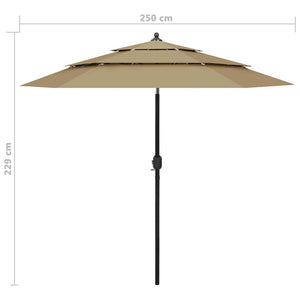 vidaXL 3-Tier Parasol with Aluminium Pole Taupe 2.5 m