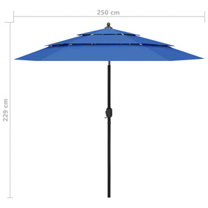 vidaXL 3-Tier Garden Parasol with Aluminium Pole Azure Blue 2.5 m