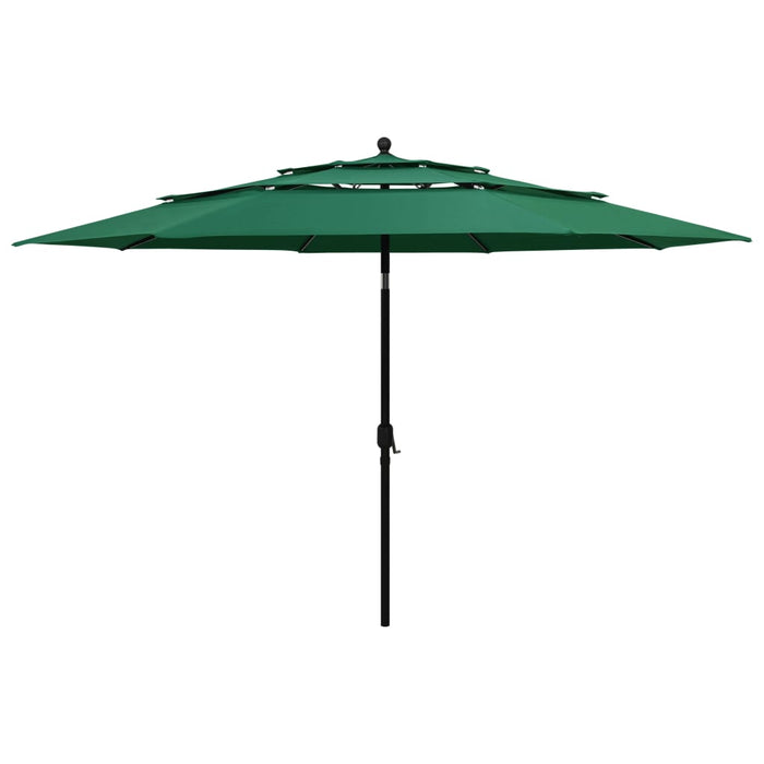 vidaXL 3-Tier Garden Parasol with Aluminium Pole Green 3.5 m