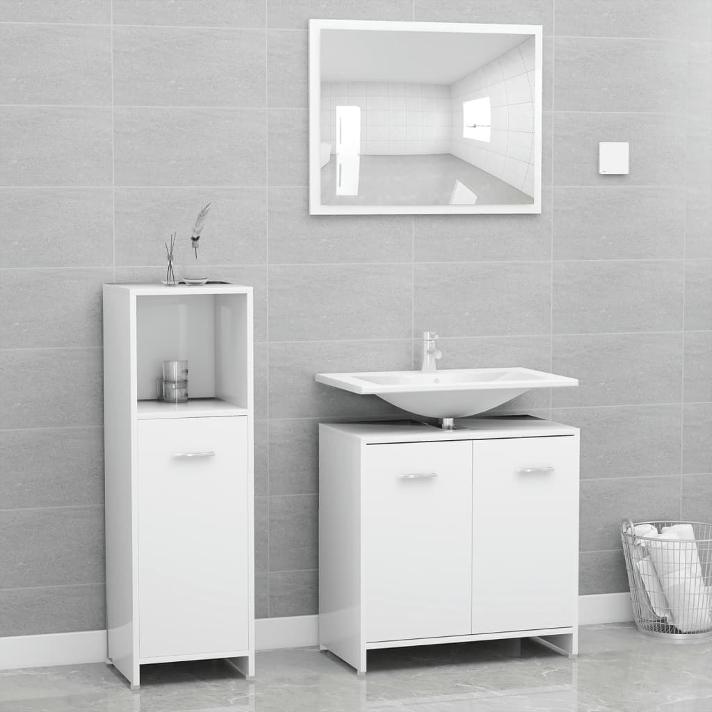 vidaXL 3 Piece Bathroom Furniture Set White Engineered Wood