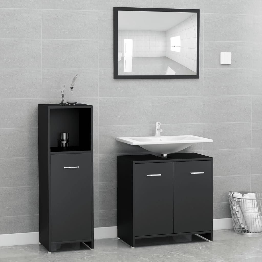 vidaXL 3 Piece Bathroom Furniture Set Black Engineered Wood