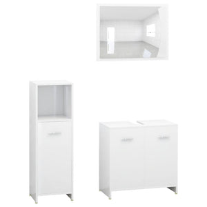 vidaXL 3 Piece Bathroom Furniture Set High Gloss White Engineered Wood