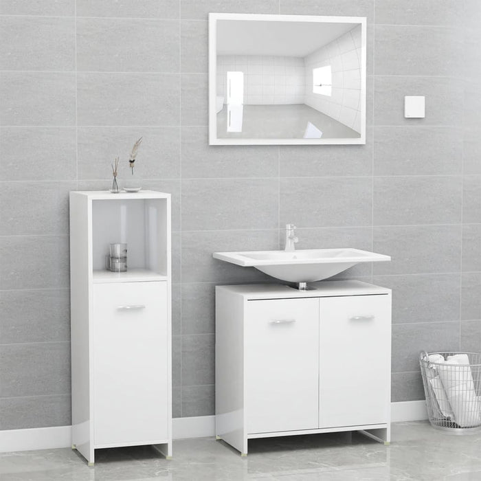 vidaXL 3 Piece Bathroom Furniture Set High Gloss White Engineered Wood