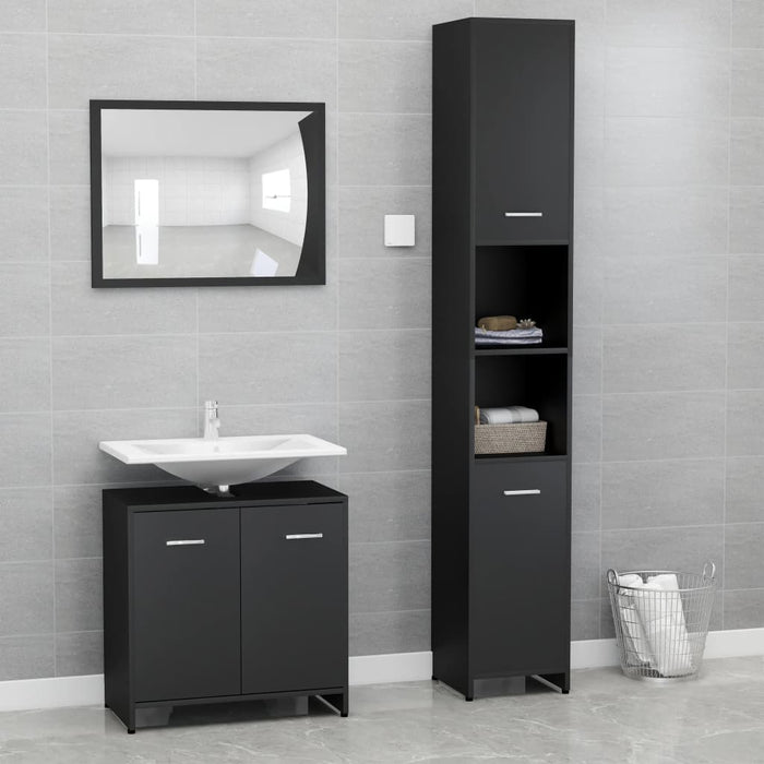 vidaXL 3 Piece Bathroom Furniture Set Black Engineered Wood