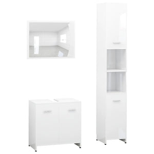 vidaXL 3 Piece Bathroom Furniture Set High Gloss White Engineered Wood