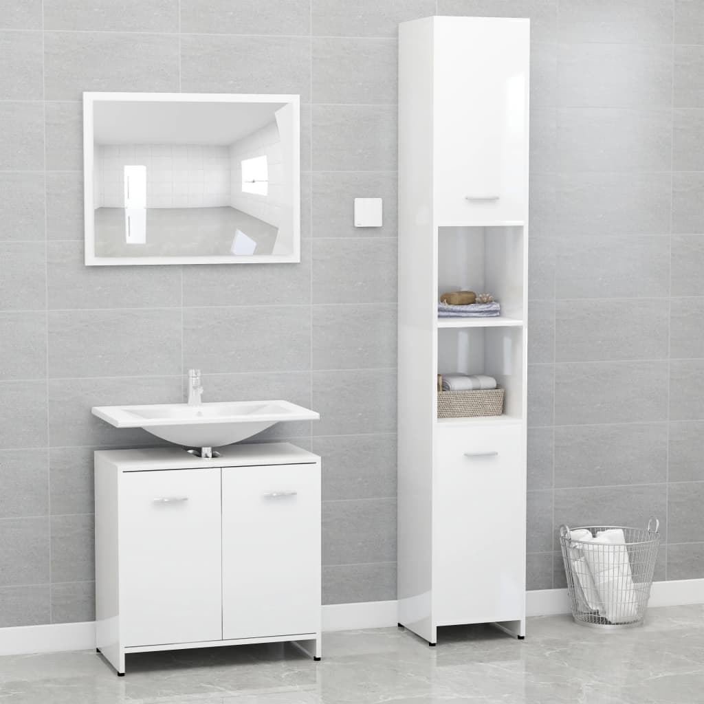 vidaXL 3 Piece Bathroom Furniture Set High Gloss White Engineered Wood