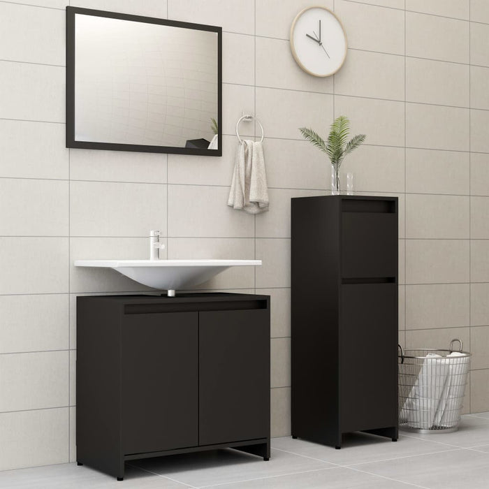 vidaXL 3 Piece Bathroom Furniture Set Black Engineered Wood