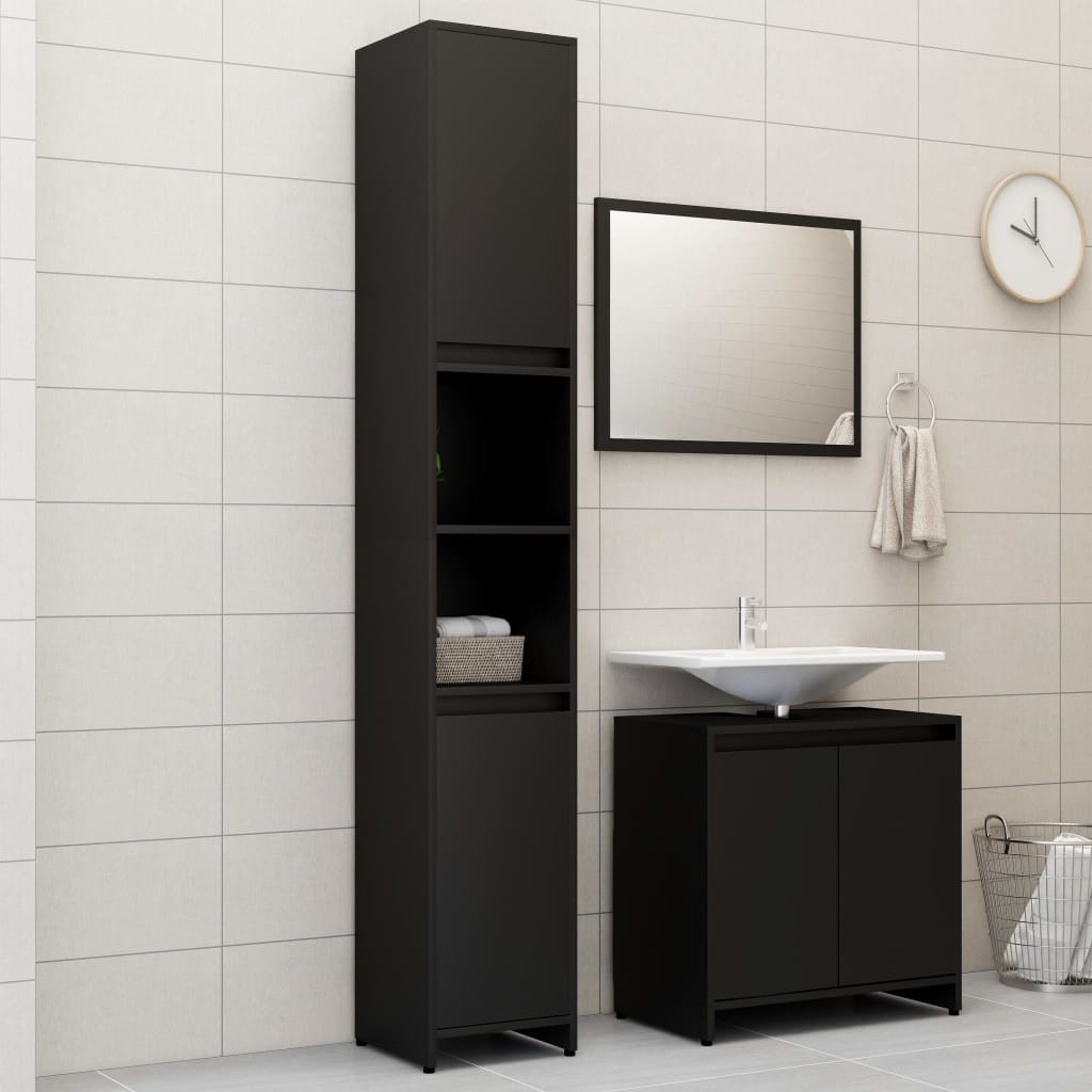 vidaXL 3 Piece Bathroom Furniture Set Black Engineered Wood