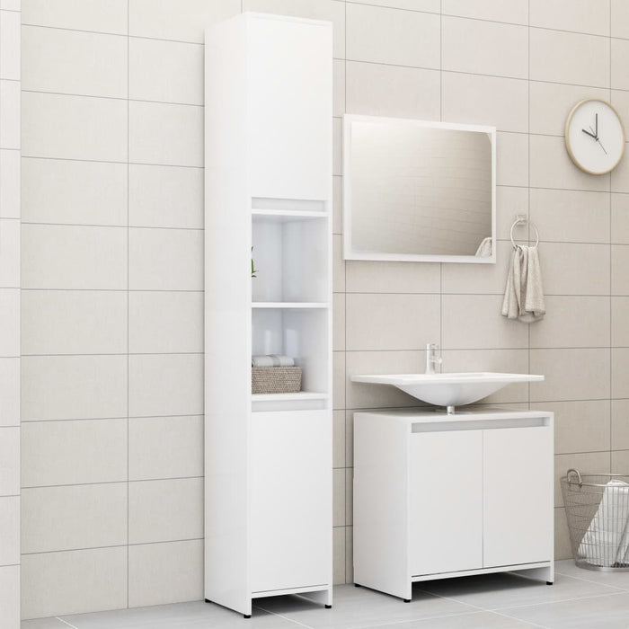 vidaXL 3 Piece Bathroom Furniture Set High Gloss White Engineered Wood