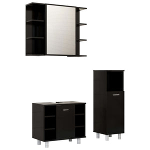 vidaXL 3 Piece Bathroom Furniture Set Black Engineered Wood