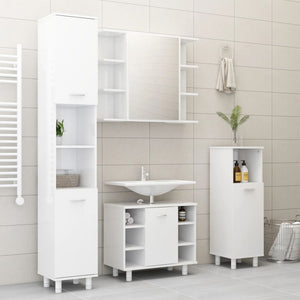 vidaXL 3 Piece Bathroom Furniture Set High Gloss White Engineered Wood