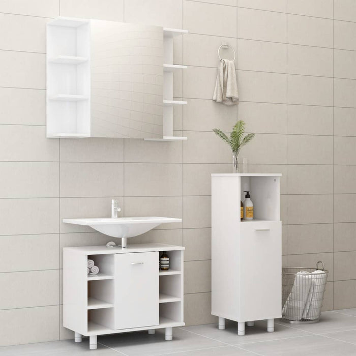 vidaXL 3 Piece Bathroom Furniture Set High Gloss White Engineered Wood