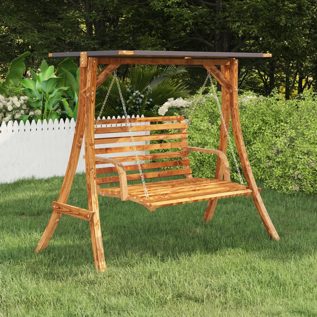 vidaXL Swing Frame with Anthracite Roof Bent Wood with Teak Finish