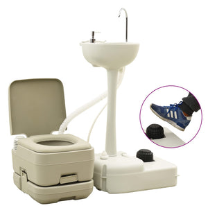 vidaXL Portable Camping Toilet 10+10L and Handwash Stand 20L Set Grey