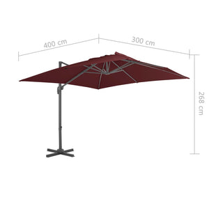 vidaXL Cantilever Garden Parasol with Aluminium Pole Bordeaux Red 400x300 cm