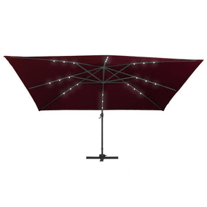 vidaXL Cantilever Garden Parasol with LED Lights Bordeaux Red 400x300 cm