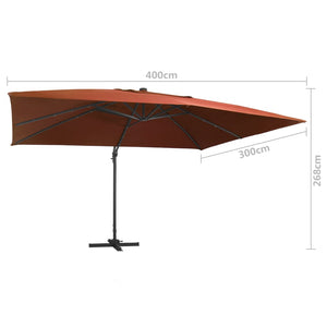 vidaXL Cantilever Garden Parasol with LED Lights Terracotta 400x300 cm