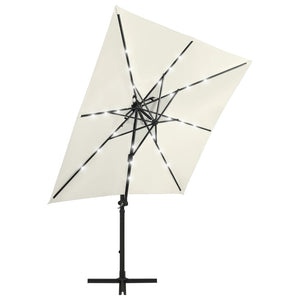 vidaXL Cantilever Umbrella with Pole and LED Lights Sand 250 cm