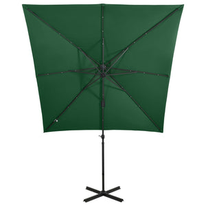 vidaXL Cantilever Umbrella with Pole and LED Lights Green 250 cm