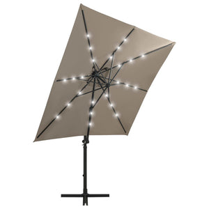 vidaXL Cantilever Umbrella with Pole and LED Lights Taupe 250 cm