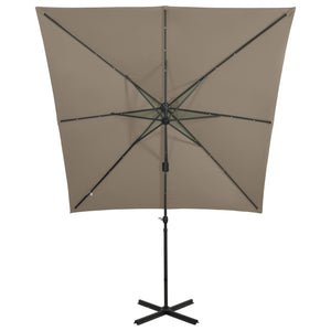 vidaXL Cantilever Umbrella with Pole and LED Lights Taupe 250 cm