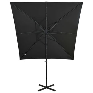 vidaXL Cantilever Umbrella with Pole and LED Lights Black 250 cm