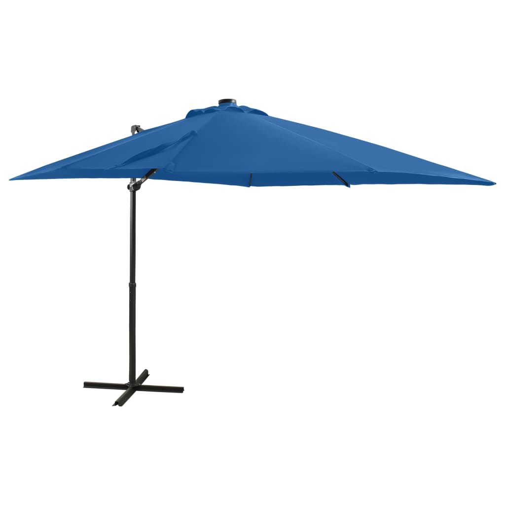 vidaXL Cantilever Umbrella with Pole and LED Lights Azure Blue 250 cm