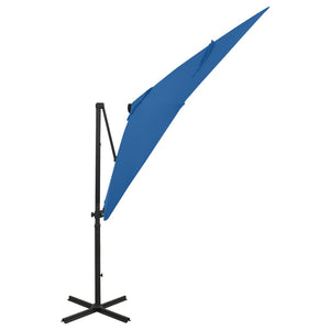 vidaXL Cantilever Umbrella with Pole and LED Lights Azure Blue 250 cm