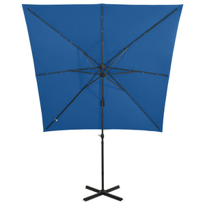 vidaXL Cantilever Umbrella with Pole and LED Lights Azure Blue 250 cm