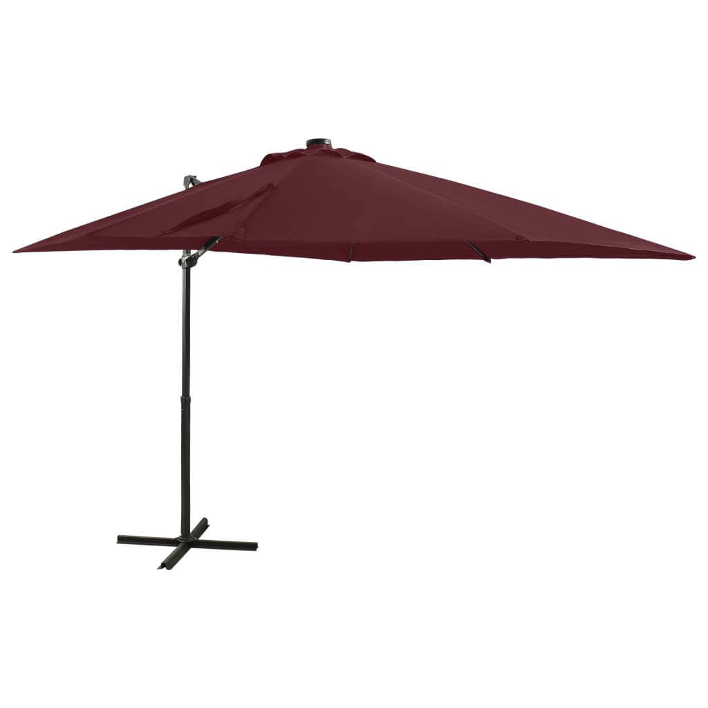 vidaXL Cantilever Umbrella with Pole and LED Lights Bordeaux Red 250 cm