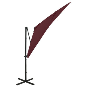 vidaXL Cantilever Umbrella with Pole and LED Lights Bordeaux Red 250 cm