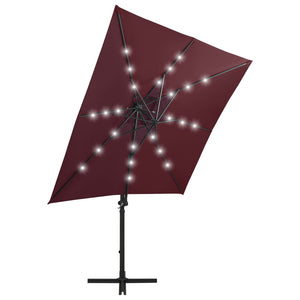 vidaXL Cantilever Umbrella with Pole and LED Lights Bordeaux Red 250 cm