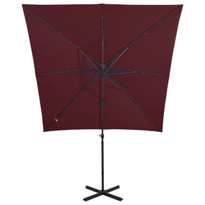 vidaXL Cantilever Umbrella with Pole and LED Lights Bordeaux Red 250 cm