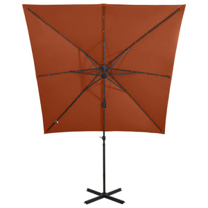 vidaXL Cantilever Umbrella with Pole and LED Lights Terracotta 250 cm