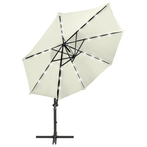 vidaXL Cantilever Umbrella with Pole and LED Lights Sand 300 cm