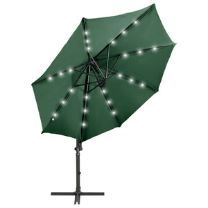 vidaXL Cantilever Garden Parasol with Pole and LED Lights Green 300 cm