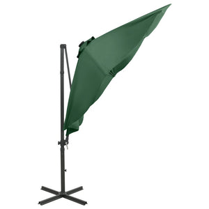 vidaXL Cantilever Garden Parasol with Pole and LED Lights Green 300 cm