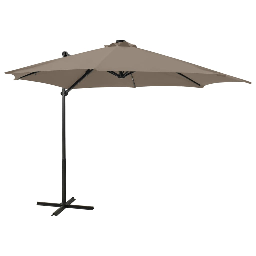 vidaXL Cantilever Umbrella with Pole and LED Lights Taupe 300 cm