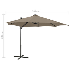 vidaXL Cantilever Umbrella with Pole and LED Lights Taupe 300 cm