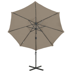 vidaXL Cantilever Umbrella with Pole and LED Lights Taupe 300 cm