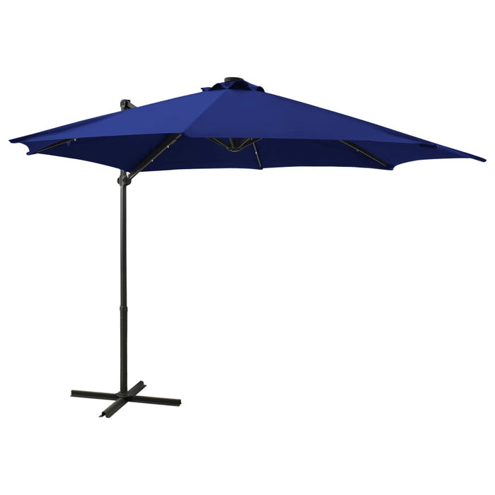 vidaXL Cantilever Garden Parasol with Pole and LED Lights Azure Blue 300 cm