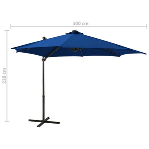 vidaXL Cantilever Garden Parasol with Pole and LED Lights Azure Blue 300 cm