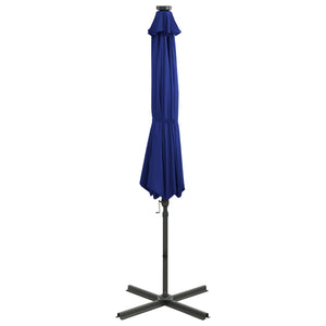 vidaXL Cantilever Garden Parasol with Pole and LED Lights Azure Blue 300 cm