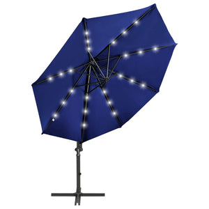 vidaXL Cantilever Garden Parasol with Pole and LED Lights Azure Blue 300 cm