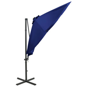 vidaXL Cantilever Garden Parasol with Pole and LED Lights Azure Blue 300 cm