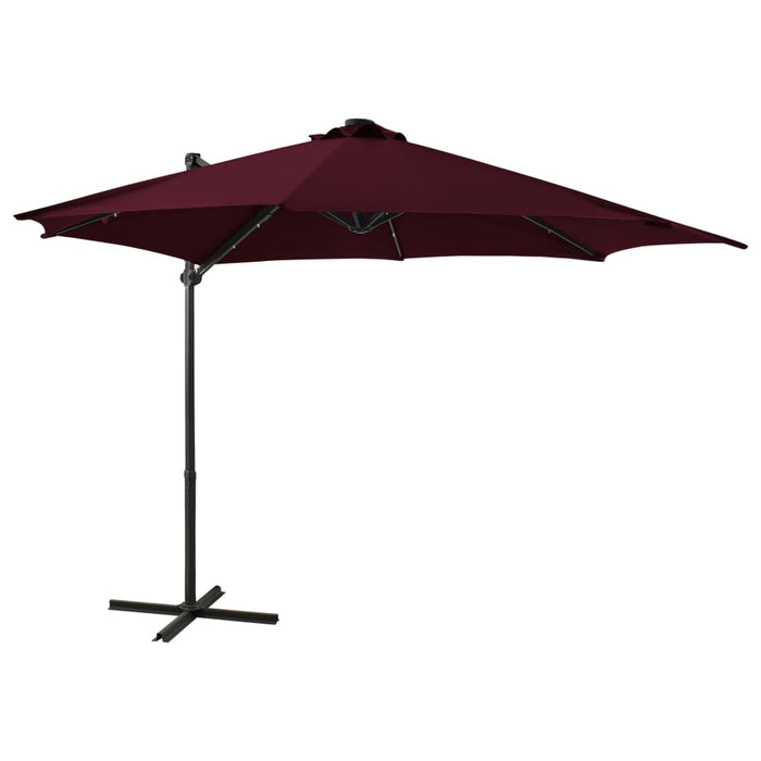 vidaXL Cantilever Garden Parasol with Pole and LED Lights Bordeaux Red 300cm