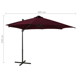 vidaXL Cantilever Garden Parasol with Pole and LED Lights Bordeaux Red 300cm