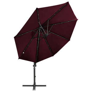 vidaXL Cantilever Garden Parasol with Pole and LED Lights Bordeaux Red 300cm